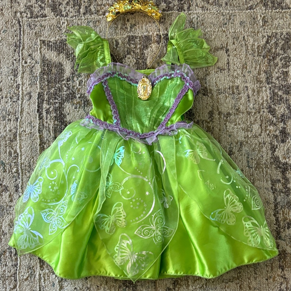 Tinkerbell Disney Fairy Dress/Costume with Gold Crown for Dress up/Halloween